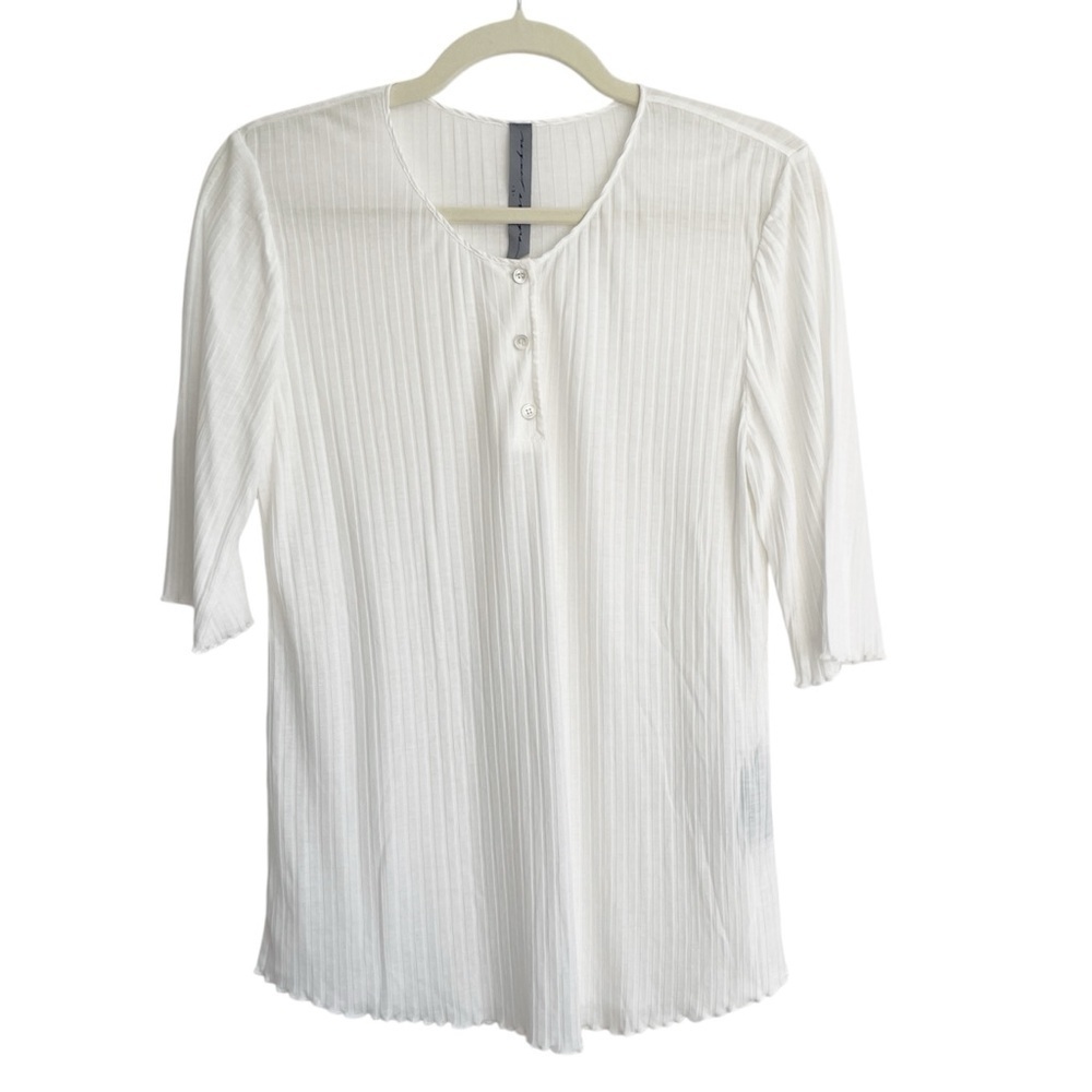 New Raquel Allegra Silk Ribbed Soft Stretchy Henley Blouse Top Basic Office XL